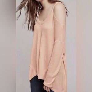 Deletta Anthropologie Top Women Small Millipa Cold Shoulder Blush Knit Oversized